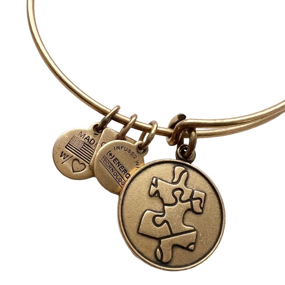 Alex and Ani Puzzle Piece Autism Awareness Gold Tone Bangle - Picture 2 of 2